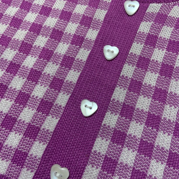 Purple Crop Top Gingham Pattern Button Hearts - Picture 3 of 7